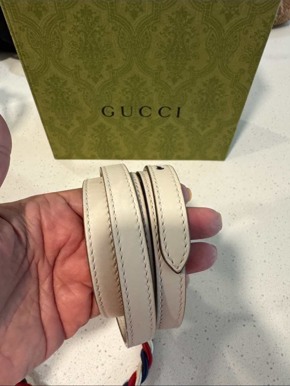 Gucci Ivory Mini Top Handle Bag with Red & Navy Web Stripe - Picture 2 of 5